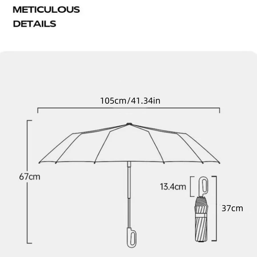 105cm/41.34in Fully Automatic Ring-Buckle Umbrella with Carabiner Handle Folding Rain Windproof Sunshade for Men Women