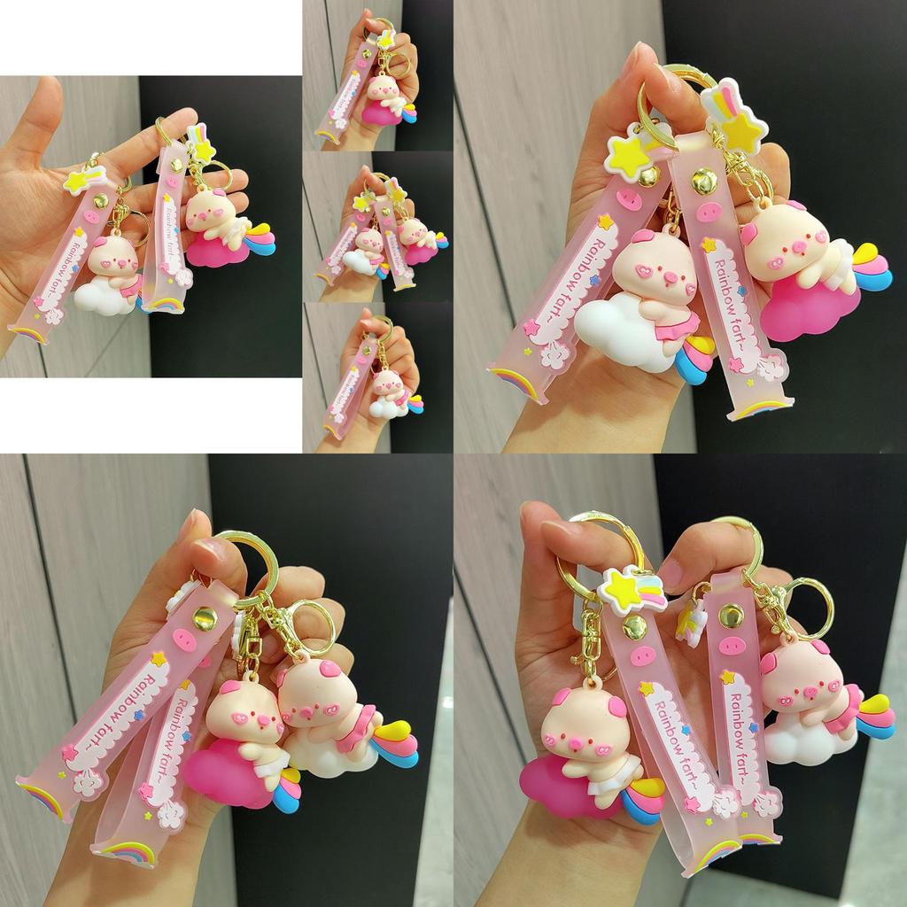 Creative Silicone Rainbow Pig Keychain Cute Cartoon Bag Accessory Perfect Gift Idea