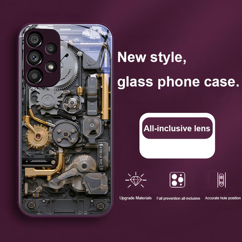 Old Style Gear Gold Gray For Samsung Galaxy S24 Plus S20 21 FE S23 Ultra S8 9 A70 72 73 50 51 52 53 Tempered Glass Phone Case