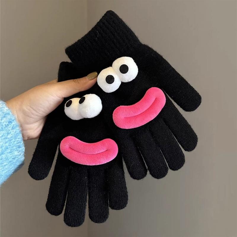 Hübsche Würstchenmund-Touchscreen-Handschuhe für Damen und Mädchen, weiche Winterwärme-Handschuhe mit Fingerloch für Outdoor-Aktivitäten