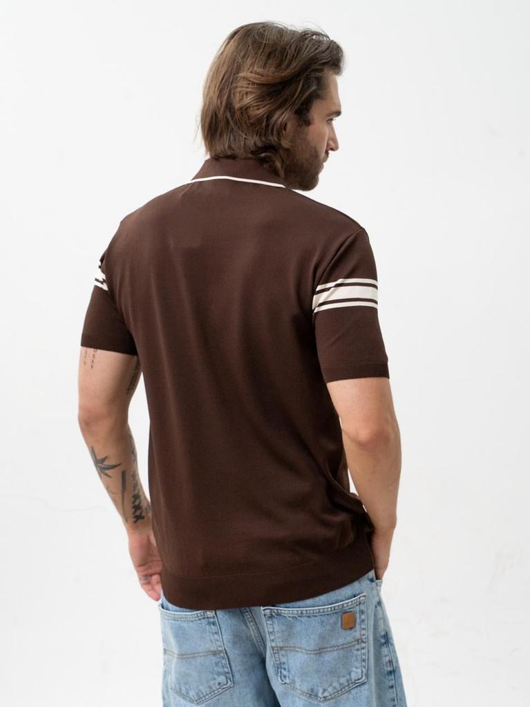Men's Brown Jigga Wear Stripe Polo Shirt L