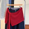 Korean Style Red Knit Hollow Skirt with Decorative Straps - Women's Spring/Summer Layered Outerwear