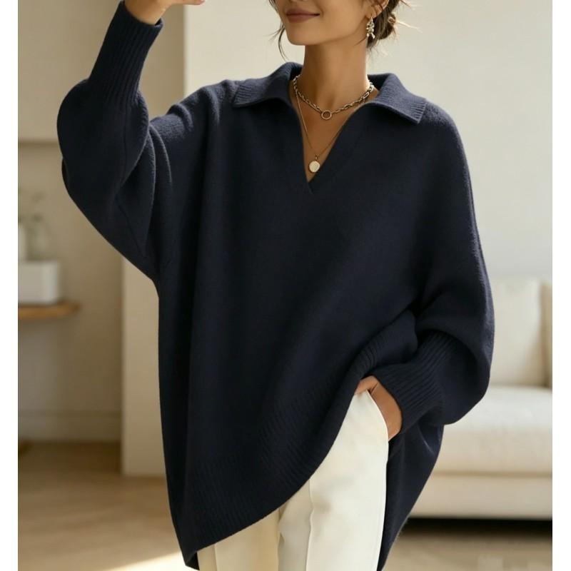 2026 Fall Winter Solid Color Long Sleeve Knit Sweater Women Loose Oversized Turtleneck Collar Pullover