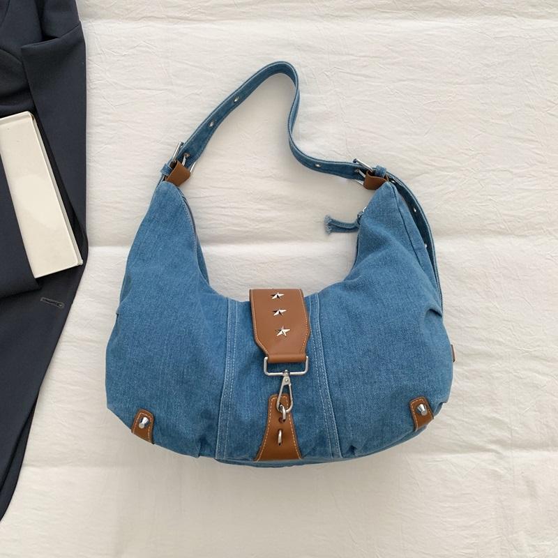 Vintage Large Capacity Denim Bag Women's Shoulder Underarm Bag Commuter Crossbody Bag