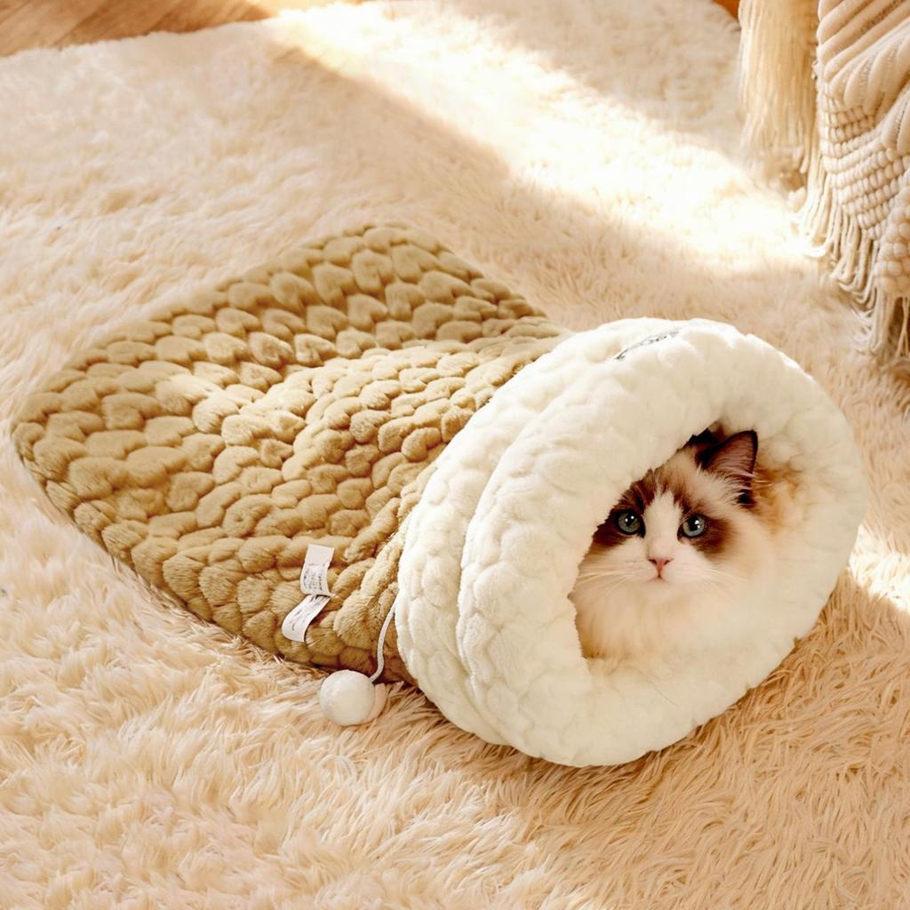 Cat Sleeping Bag Winter Warm Plush Bed Soft Enclosed Cat Nest For Bunny Small Animals Kitten Winter Indoor Bedroom Living Room