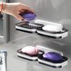 Wall Mounted Double Layer Soap Dish ABS Material No Drilling Required for Bathroom Kitchen