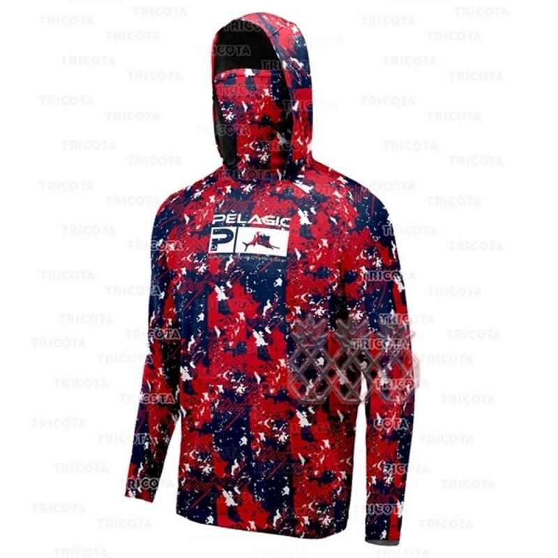 Mens Long Sleeve UV Protection Fishing Hoodie With Face Cover Quick-Dry Breathable Outdoor Apparel Anglers