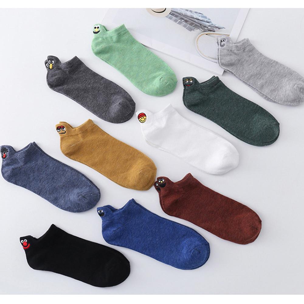 Lot de 10 paires Chaussettes courtes en coton pour homme avec broderie expression dessin animé drôle joyeux kawaii couple chaussettes calcetines