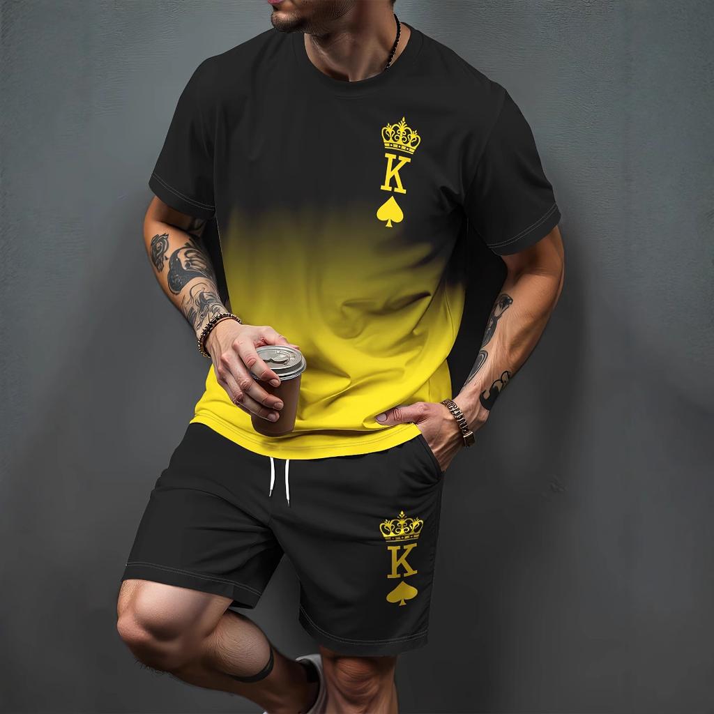 Men's Short-Sleeve Shorts Set, Sports Outfit, Summer T-Shirt & Shorts, Fitness Casual