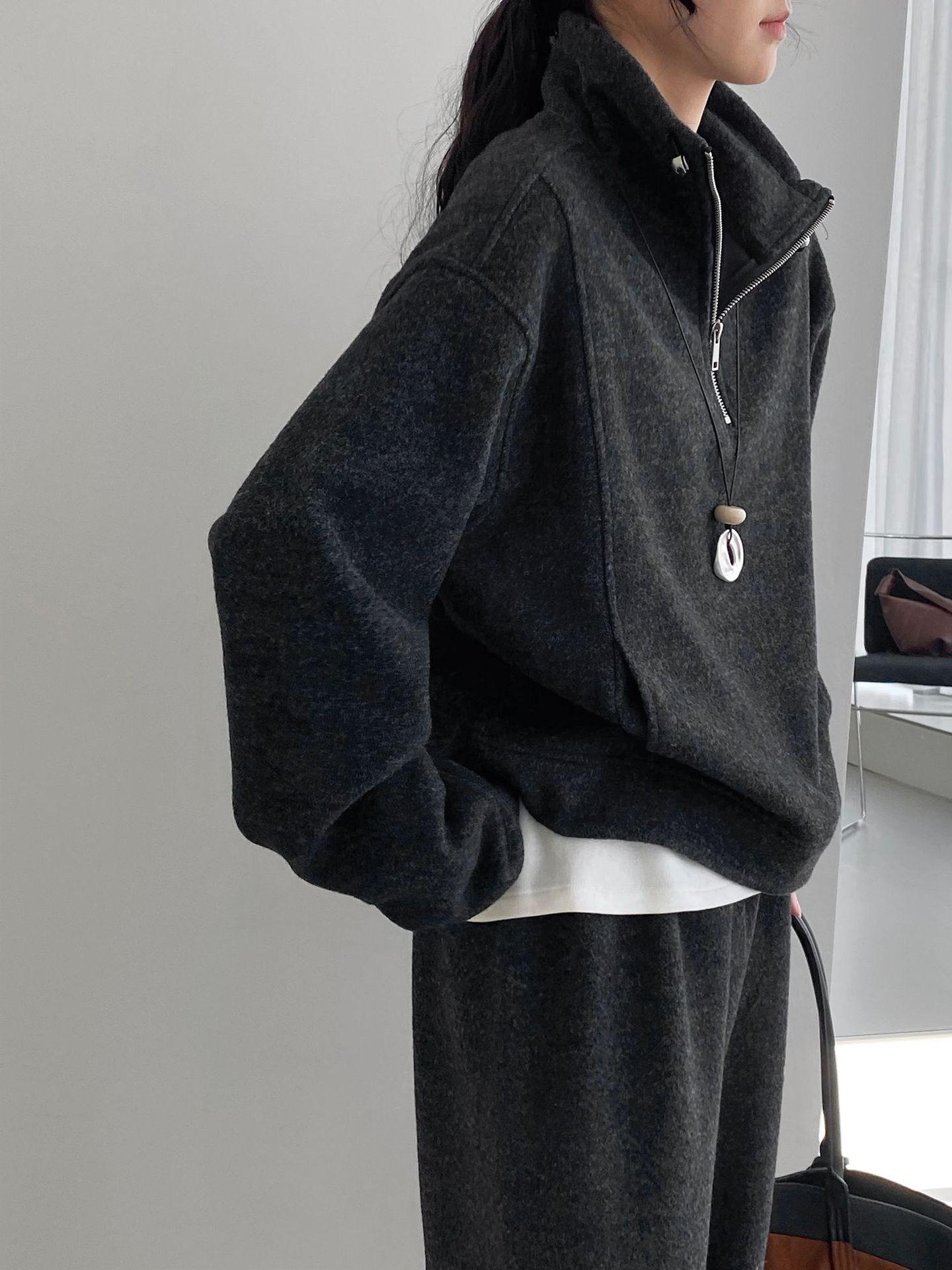 

Women s Korean-Style Fleece-Lined Sweatshirt and Stand-Up Collar Jacket Two-Piece Set - E7125 One Size темно-сірий