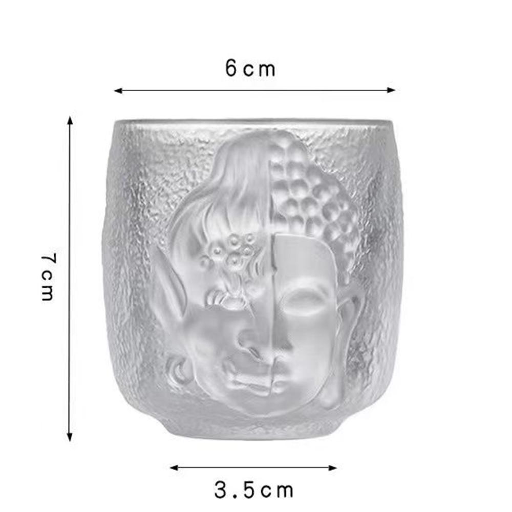 

2 шт., стеклянная чайная чашка в стиле дзен, хрустальная мастер-чашка с головой Будды, бокал для вина с барельефом, чайный набор для кунг-фу для дома, 100 мл 100ml
