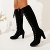 Fashion 2025 Autumn Winter Women's Knee-High Boots Side Zip Chunky High Heel Long Boots Vintage Suede Front Lace Up Botas Mujer Elegant