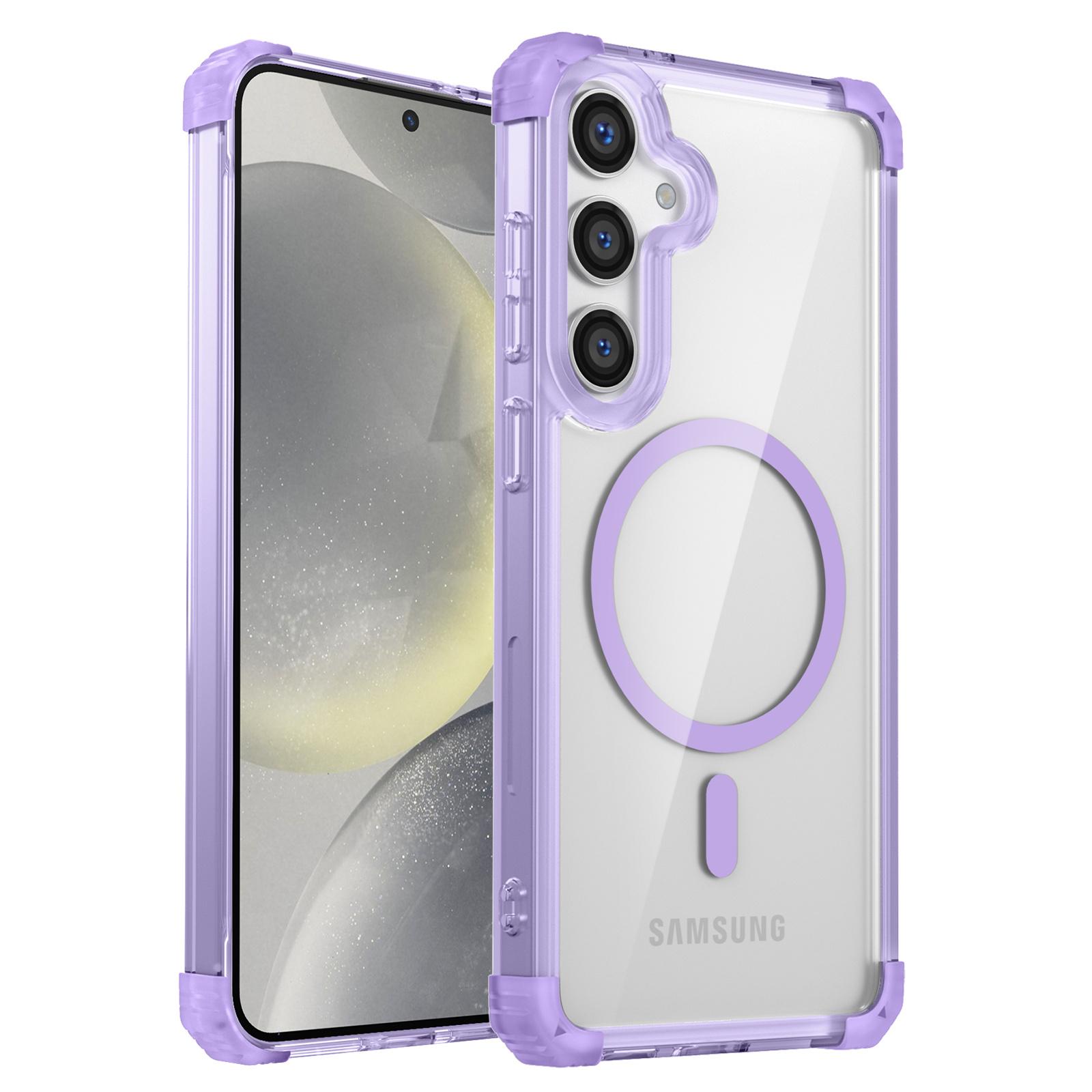 

For Samsung Galaxy S24 Magnetic Phone Case Transaprent TPU+PC Hybrid Cover Transparent Purple