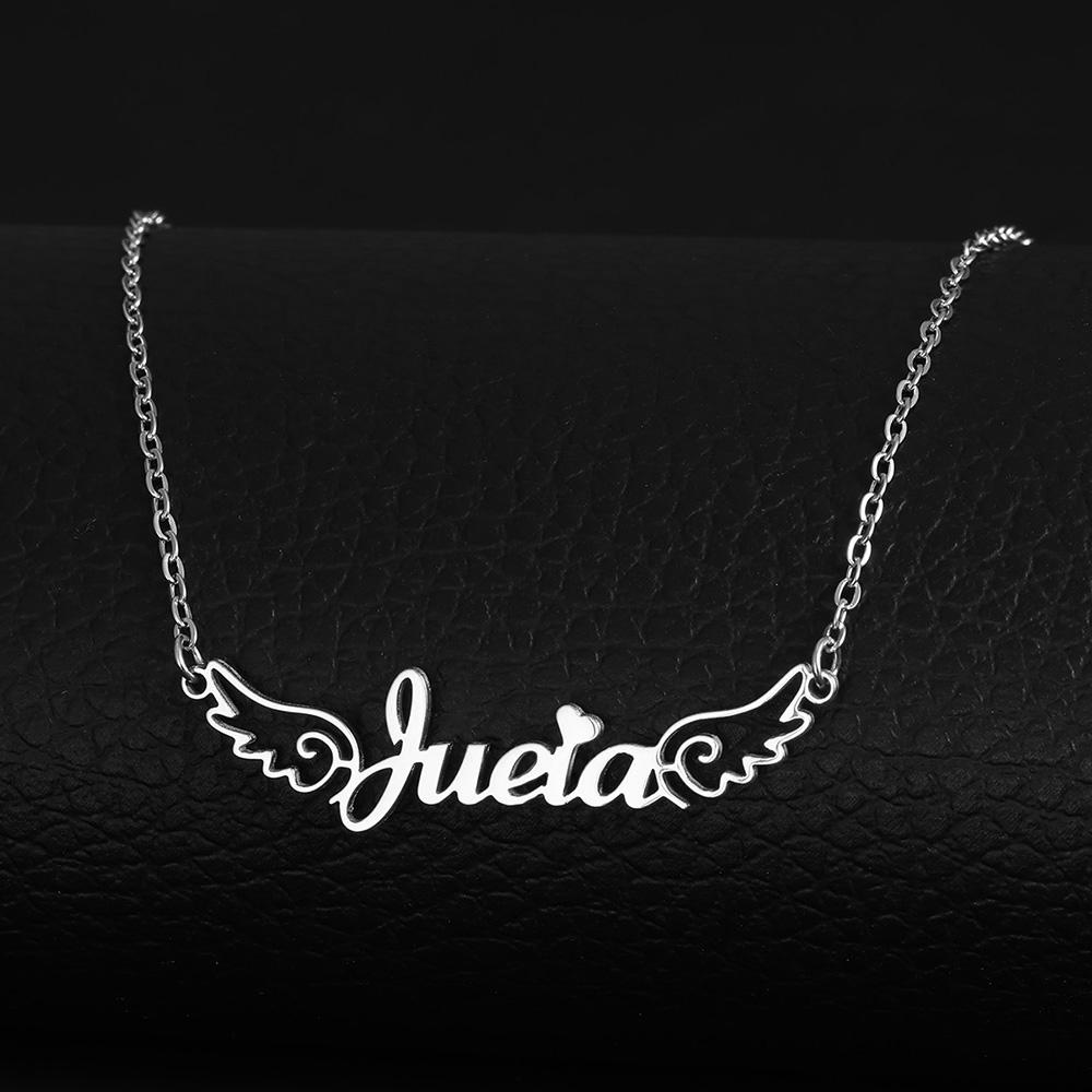Angel Wings DIY Personalized Name Necklace For Women Stainless Steel Custom Elegant Exquisite Girls Birthday Jewelry Best Gift