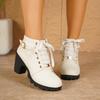 Fashion 2025 New Spring Autumn Women Pumps Boots Lace-up European Ladies Shoes Casual High Heels White Roman Style Ankle Boots for Women
