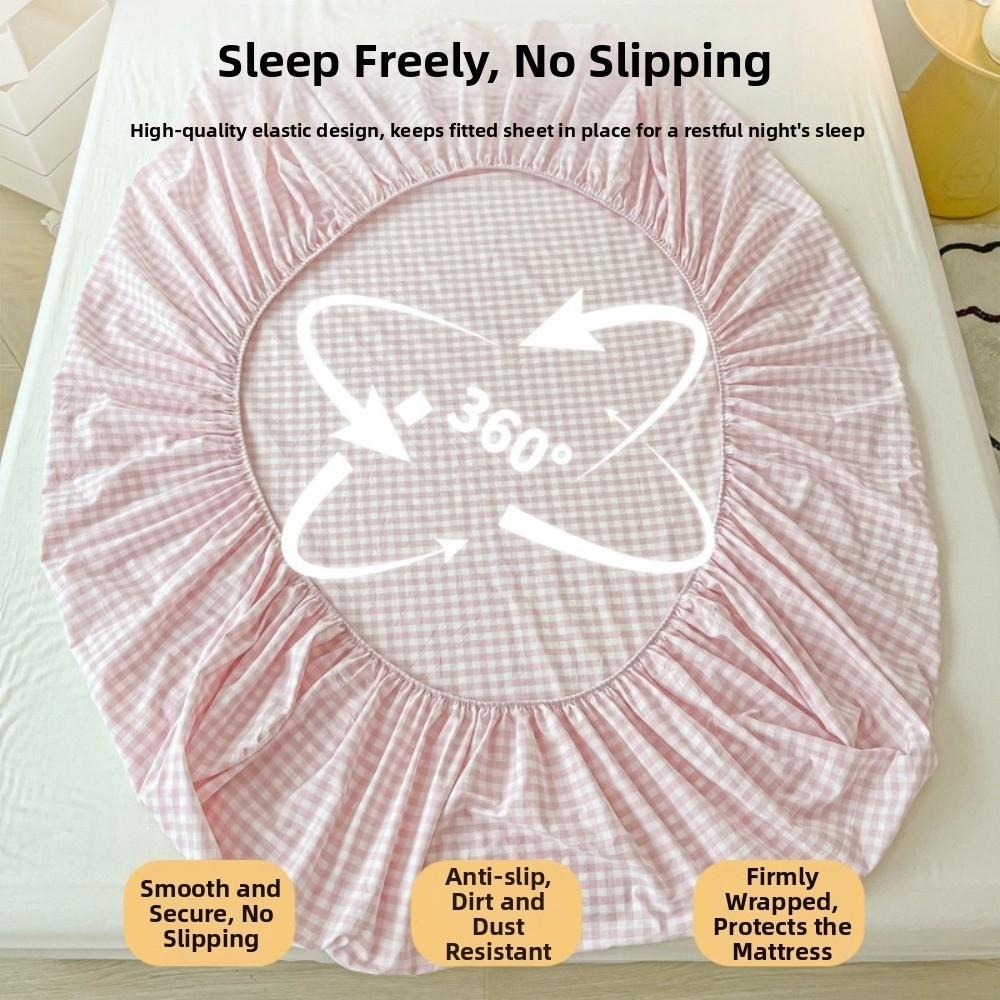 Thicken Non Slip Fitted Sheet 120/150/180cm Plaid Style Bed Cover Elastic Band Washed Cotton Elastic Bedsheet Home Bedroom Use
