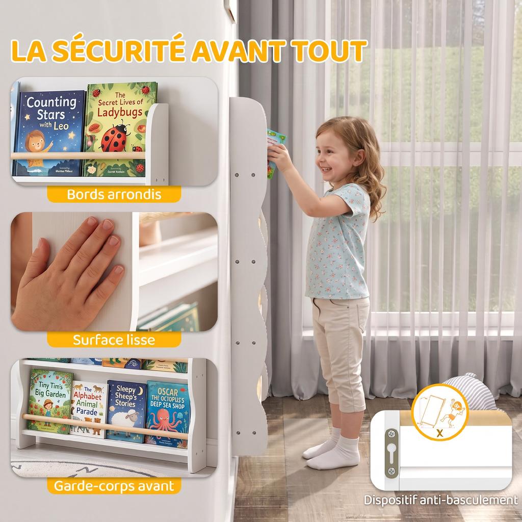 Children's Wall-Mounted Bookcase, 4-Tier, White
