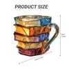 Bemalte Buchtasse, 3D Bunte Glasbuch-Kaffeetasse, Neuheit Bücherstapel Kaffeetasse Weihnachtsgeschenke für Literatur-Buchliebhaber