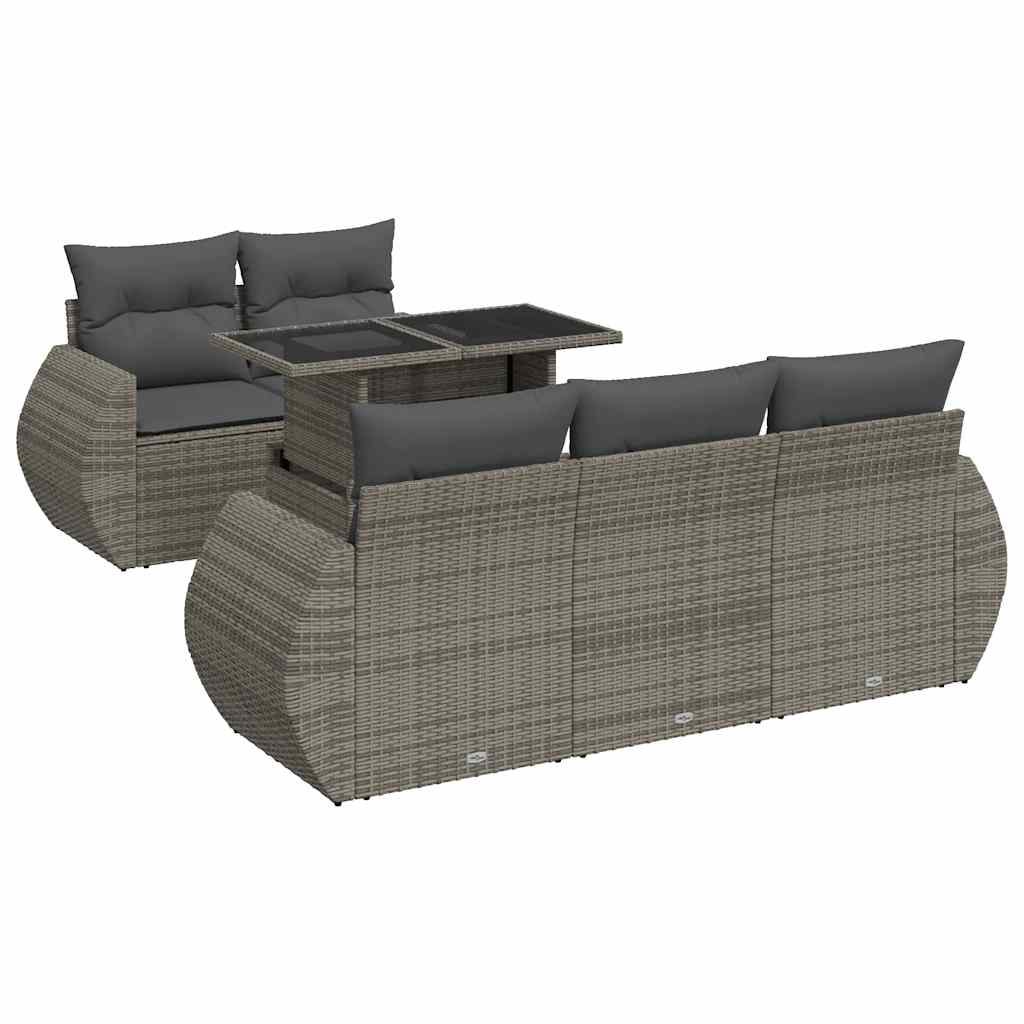 Vidaxl 6-Cz. Set di Mobili da Giardino con Cuscini, Grigio, Polyrattan