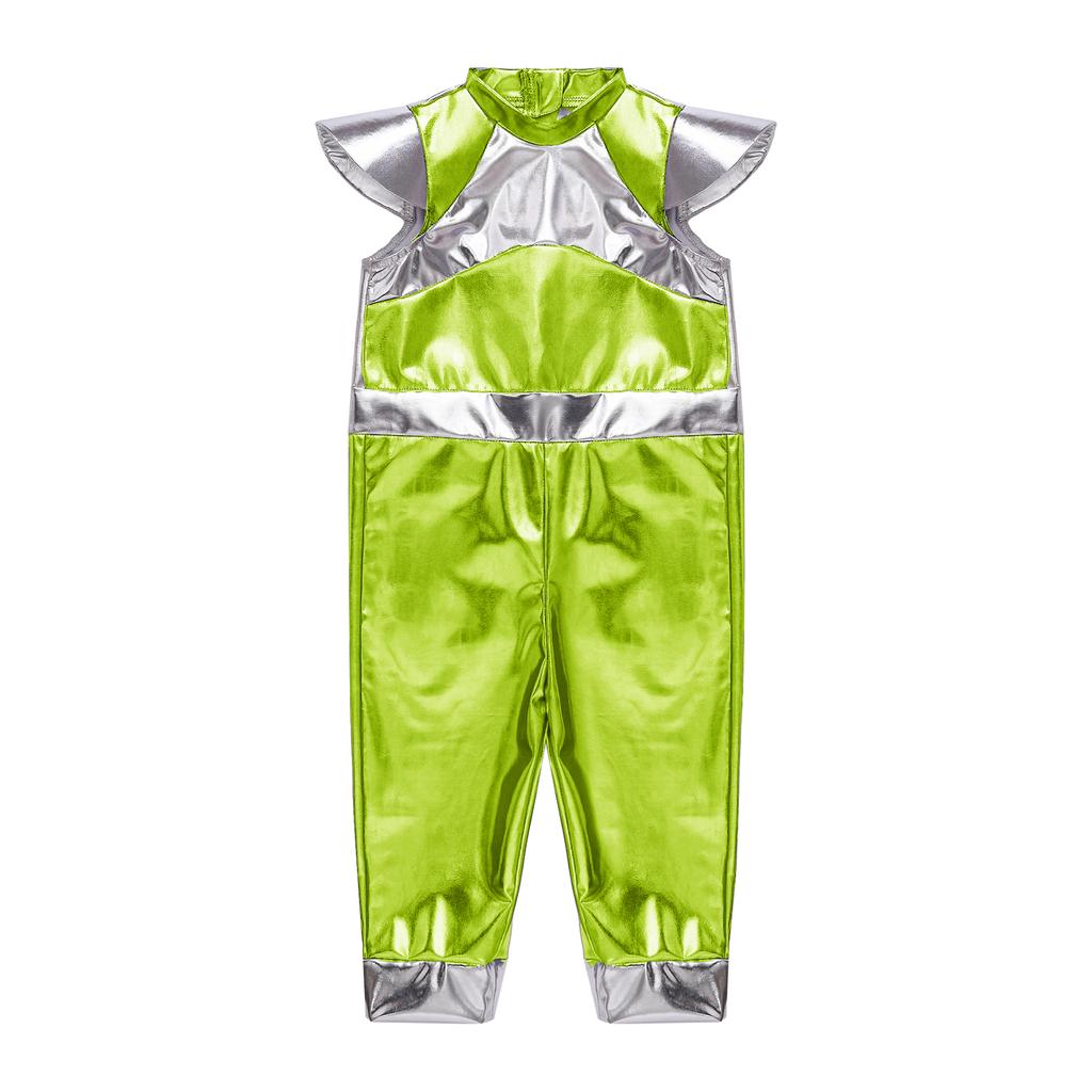 Baby Girls Color Block Alien Jumpsuit Cap Sleeve Zipper Back Metallic Romper Photography Cosplay Halloween