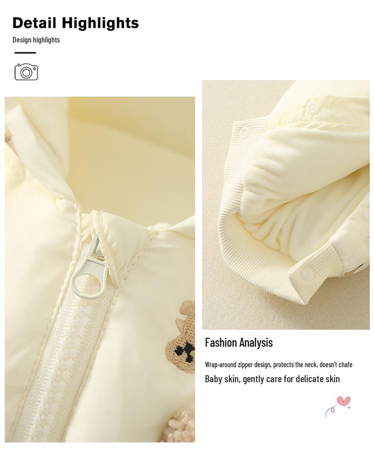 2025 Fleece-lined Hooded Infant Romper - Warm Cotton Jumpsuit for Boys and Girls