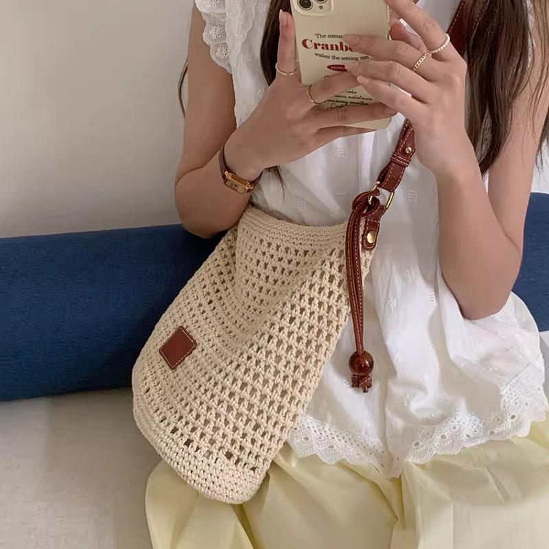 Newest Minimalist Summer Beach Woven Handles Tote Bag For Women Large Capacity Handmade Travel  Shoulder Crossbody Bag CLE