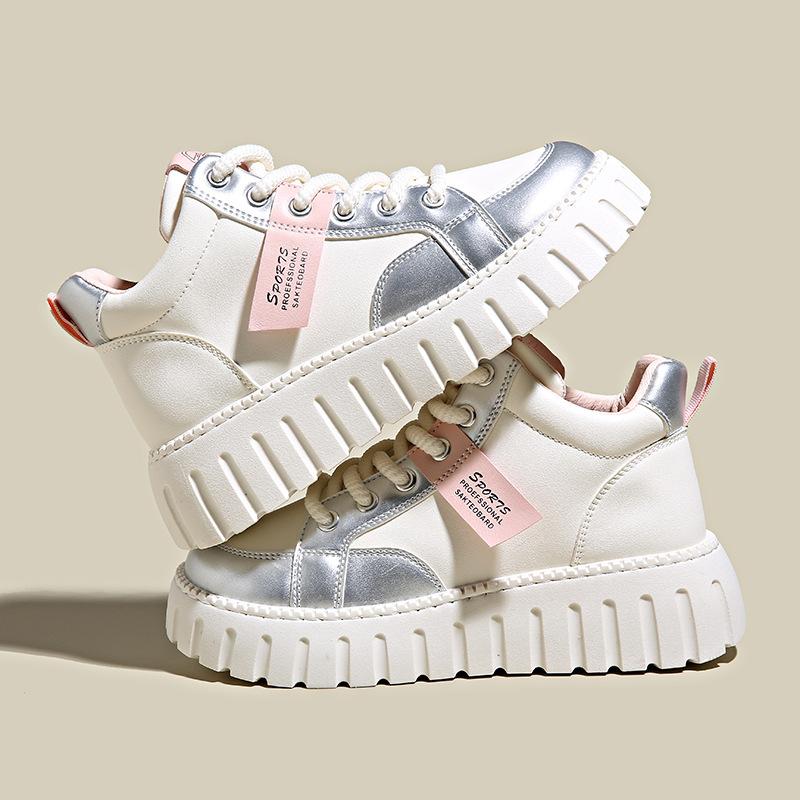 European American Color Blocking High Top Women's Shoes 2024 Spring Autumn Season New High Rise Thick Sole Sports Board Shoes