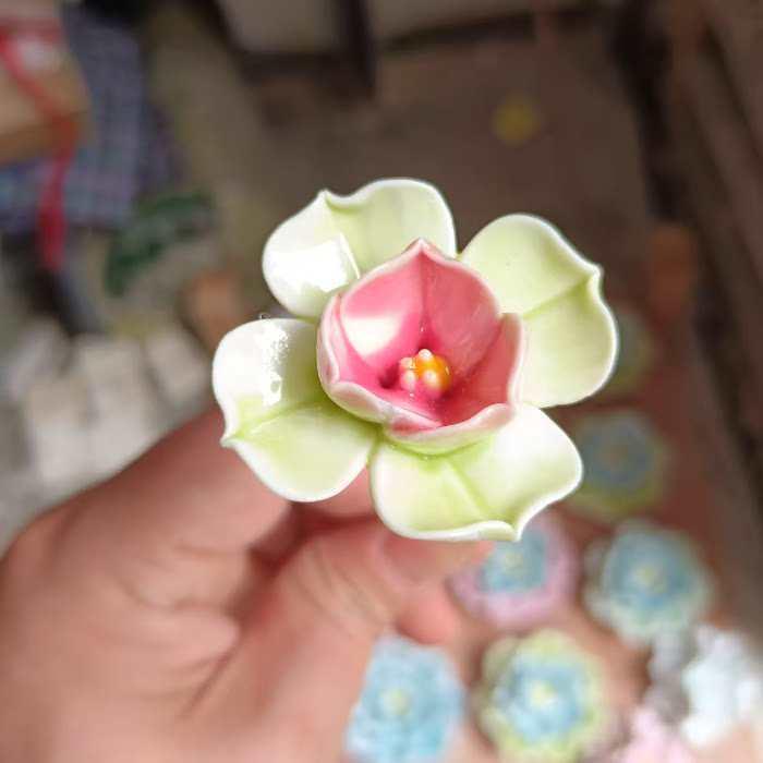 Handmade Ceramic Bouquet: Purple-Gold Lotus, Lily, Gardenia, Rose