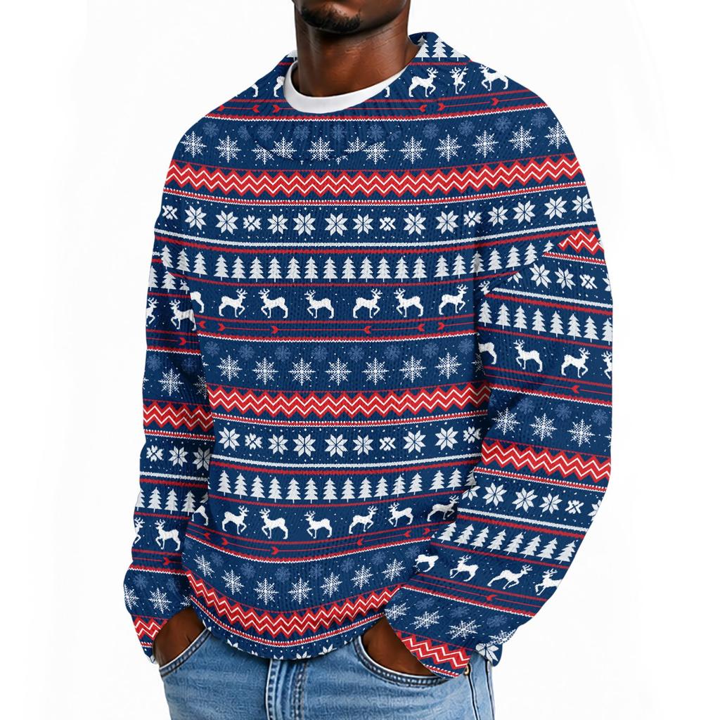 Men's Neck Christmas Print Knit Sweater for Fall and Winter