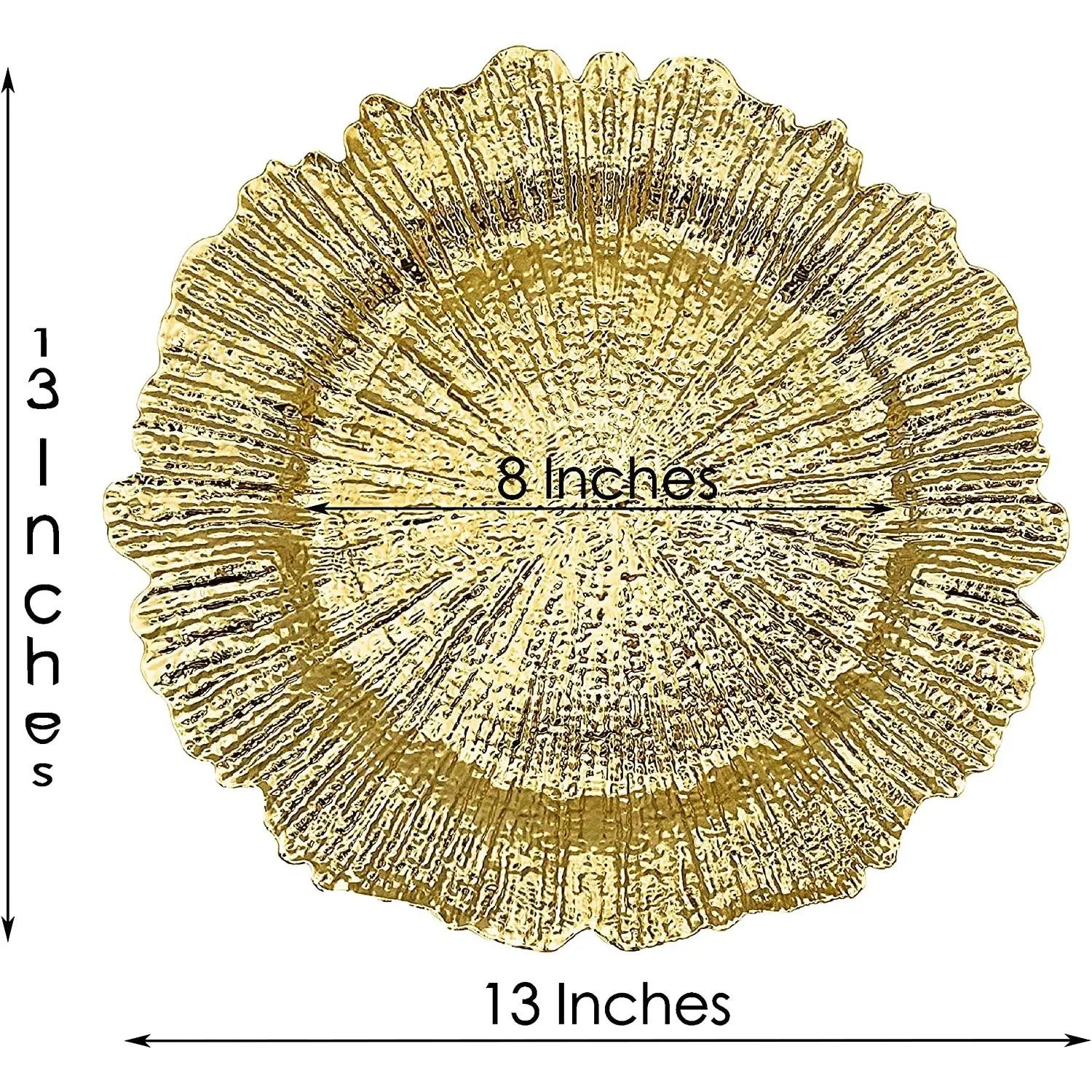 

1/6 шт. 13-дюймовые золотые подставки для тарелок, круглые пластиковые подставки для тарелок в форме рифа для обеденных тарелок, элегантные декоративные коврики для свадебной вечеринки 13 inches