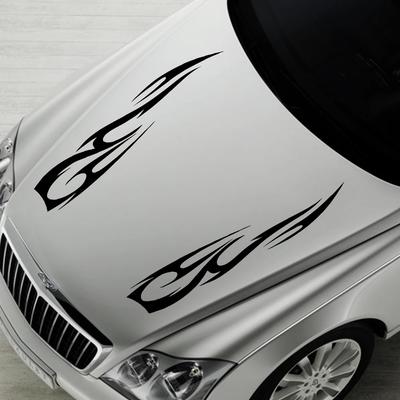 Universal Car Engine Hood Stripe StickerFlame Pattern Racing Sports Auto Body Bumper Vinyl Modified DIY Car Decor Accessories