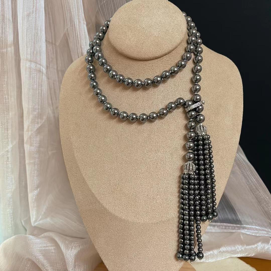 

Vintage Niche Tassel Natural Beads Imitation Pearls High-End Long Tahitian Sweater Chain Necklace