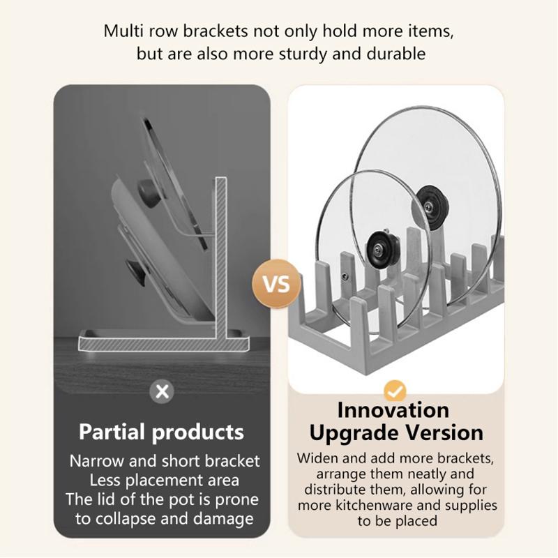 6 Slot Plastic Dish Rack Plate Holder Pot Lid Organizer Sturdy Stand for Countertop Kitchen Cupboard Storage Easy Install