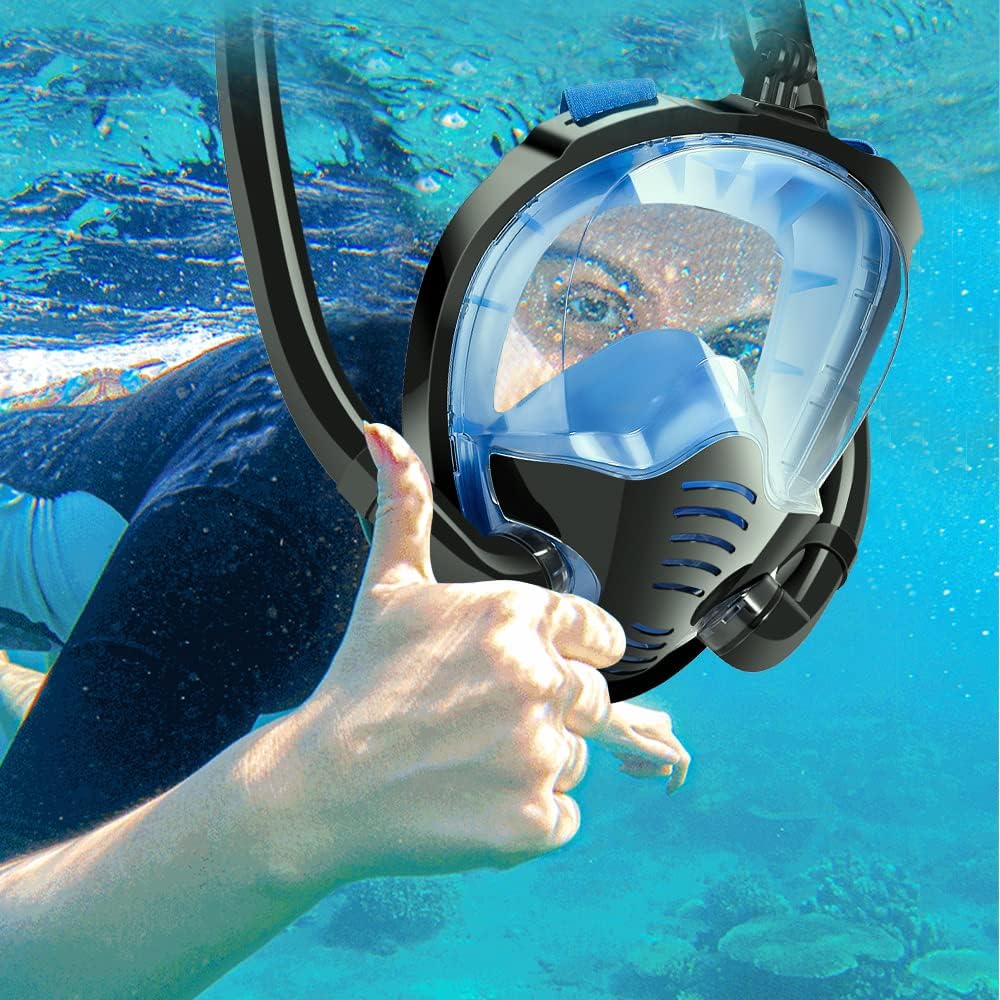 Full Face Snorkel Mask 180° Panoramic Anti Leak Anti-Fog Diving Mask Free Breathing Dry Top System Swimming Snorkeling Mask for Adults Teenagers