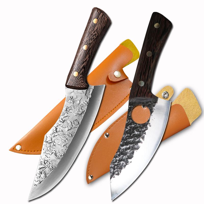 Håndlaget smiing utbeningskniv sett i rustfritt stål kjøkkenkniver sett kokk skjærekniv Santoku Cleaver