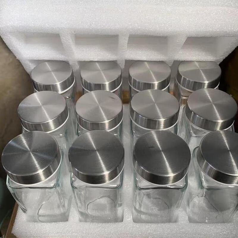 ZISIZ Square Glass Spice Jars with Black Aluminum Lids