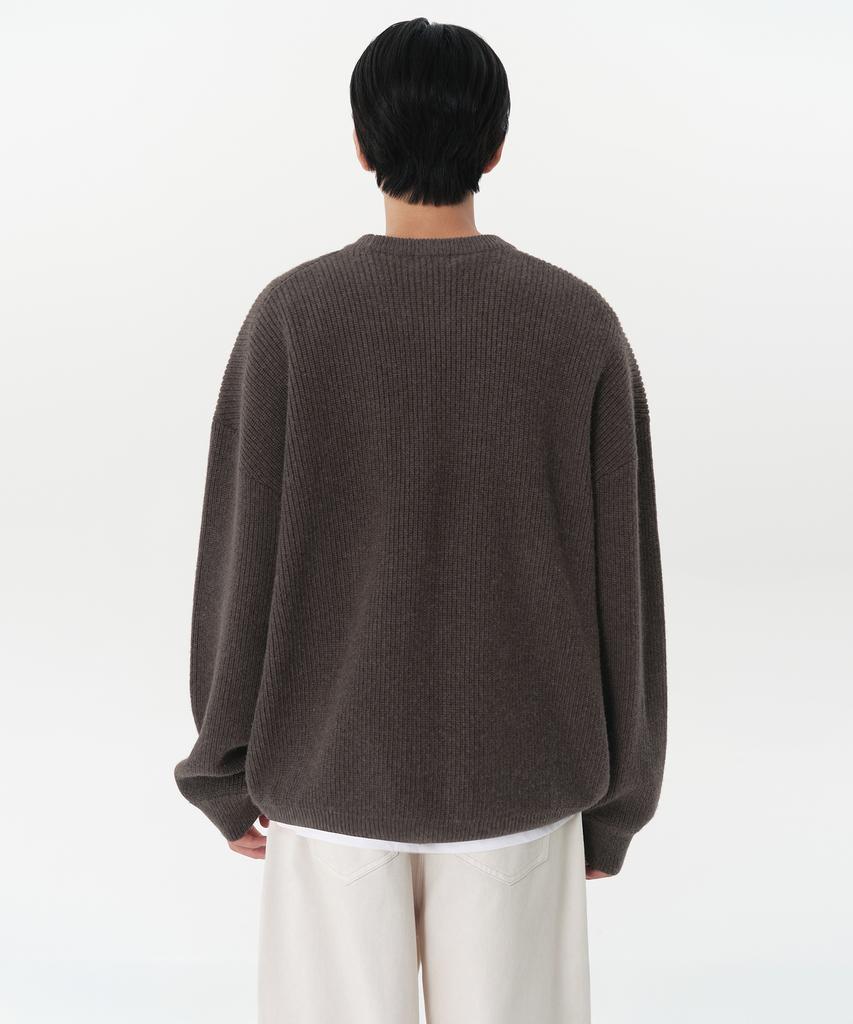 MUSINSA STANDARD Oversized Ribbed Crew Neck Knit [Heather Brown]