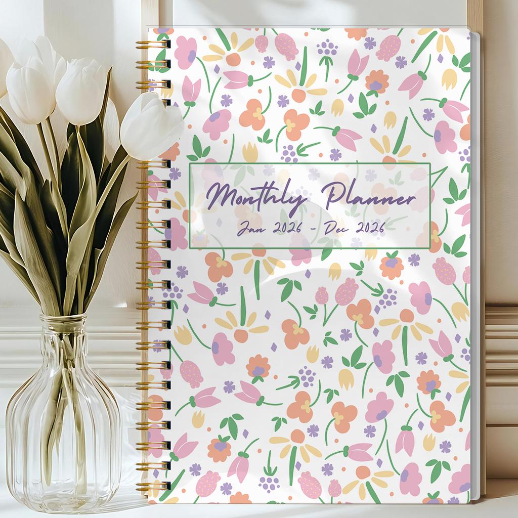 2026 A5 Monthly Planner, Floral Cover,Academic Agenda with Notes&To Do List,Perfect for Productivity,Time Management,Great Gift