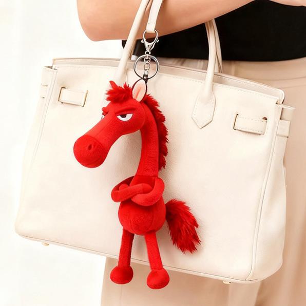 Black Horse Keychain Plush Toy Backpack Pendant Decoration Year The New Gifts of S for Cuddly Stuffed Fluffy Huggable Kawaii Comfort Adorable Soft
