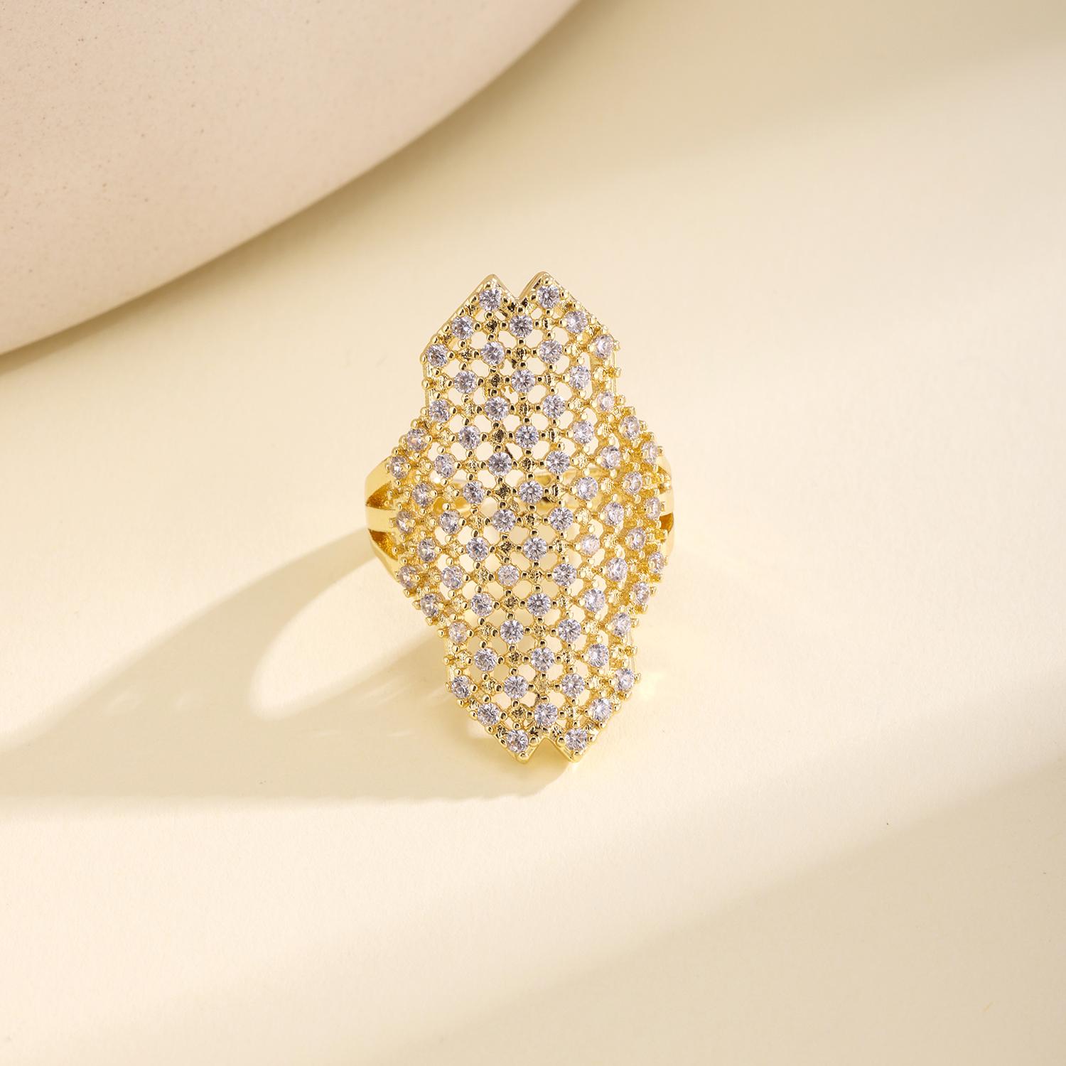 

Nidin Trendy Irregular Shape Chunky Open Ring Adjustable Full Paved CZ Crystal Bold Stackable Minimalist Boho Jewelry For Women resizable