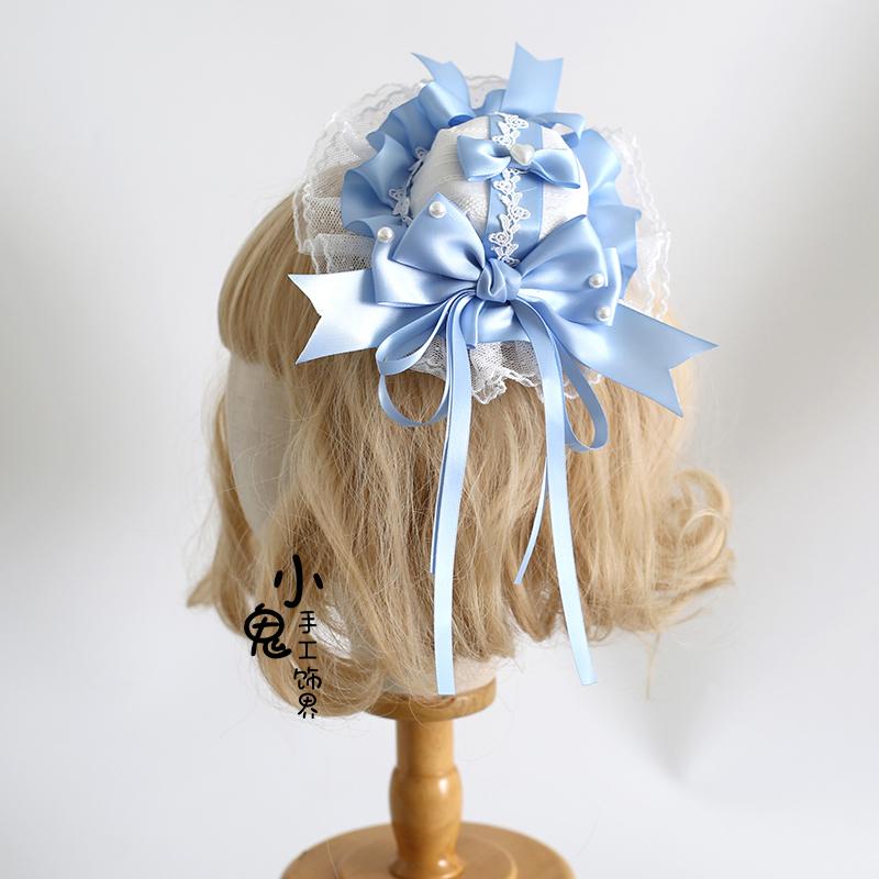 Original Light Blue Lolita Velvet Cake Hair Accessories Gorgeous Top Hat Lace Headband Hair Accessories for Women