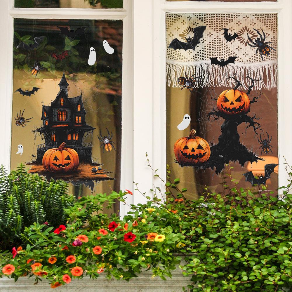 Halloweenská dýně netopýr hrad skleněná okna domácí atmosféra dekorace statické samolepky na okno