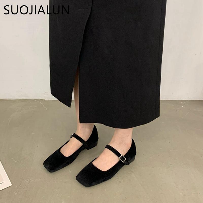 Fashion SUOJIALUN 2025 Spring New Women Flat Shoes Square Toe Shallow Buckle Ladies Elegant Sole Ballte Shoes Casual Loafers Shoes
