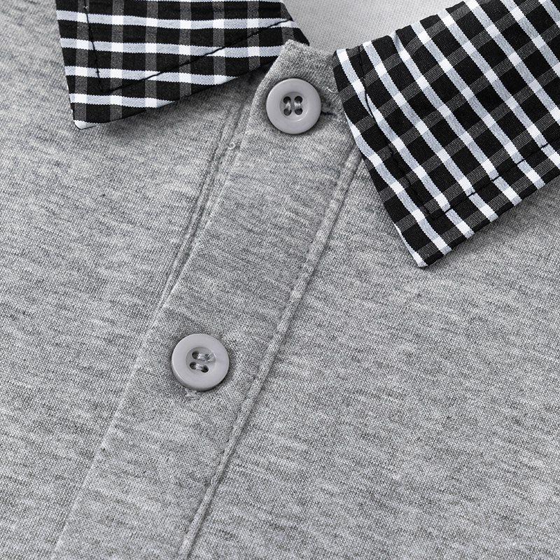 Men's Plaid Lapel T-Shirt, Fake Two-Piece, Breathable, Loose Fit, Spring/Summer, Five-Point Sleeve, Casual Top