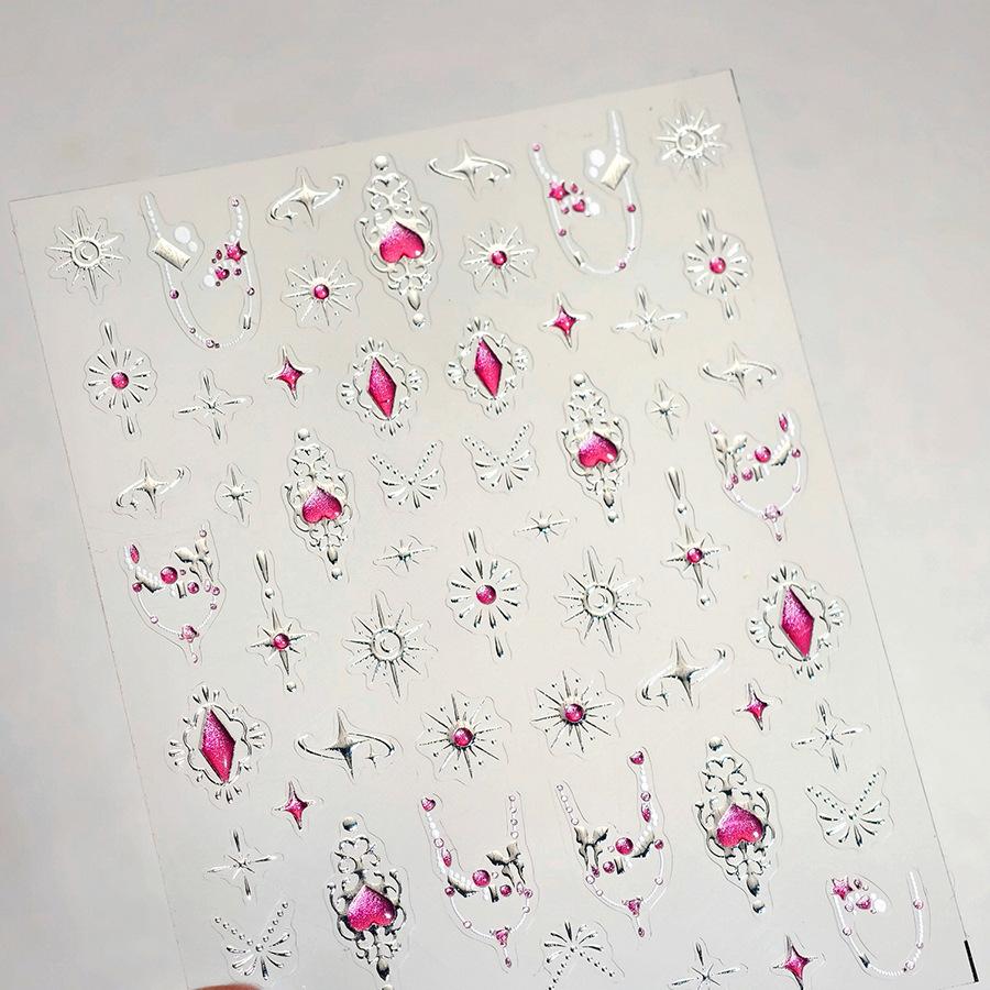 Gradient White Pink Butterfly Flower Shiny Stars Chic Spring Petal 5D Soft Adhesive Nail Art Stickers Decorations Manicure Decal