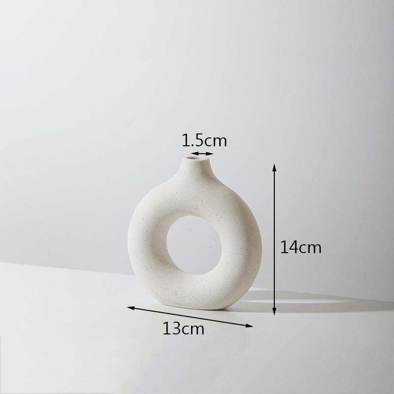Nordic Circular Hollow Ceramic Vase Donuts Flower Pot Home Decoration Accessories Office Desktop Living Room Interior Decor Gift