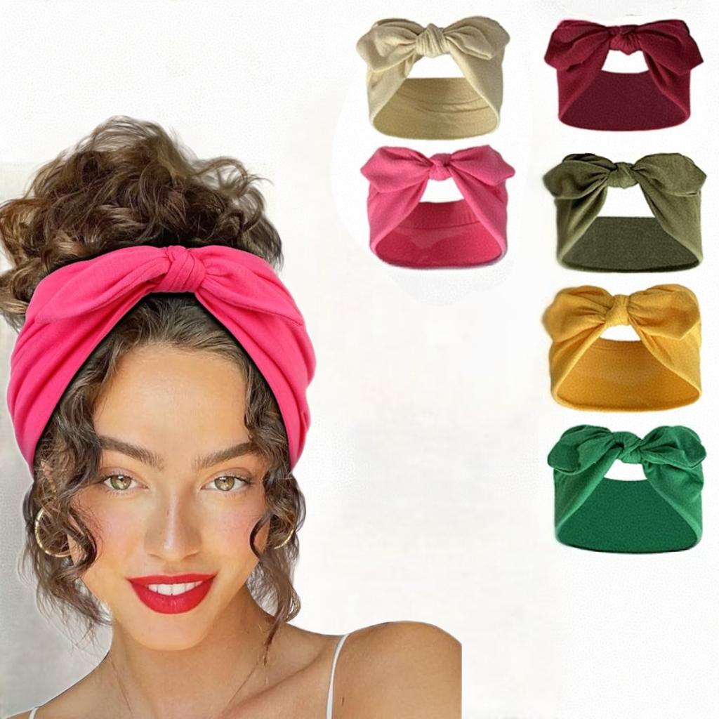 Fashion Solid Color Hair Tie, Soft Elastic Loose Headband with Elegant Bow Design, Comfortable for Daily and Vacation Wear, Headband Head Wrap
