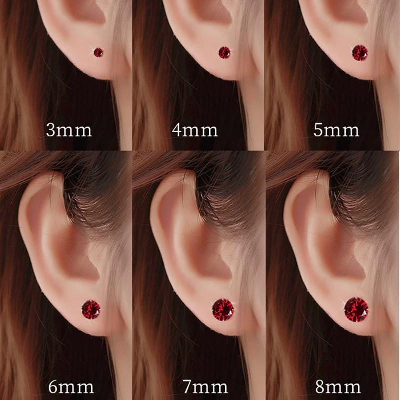 Beixi 925 Sterling Silver Red Garnet Cubic Zirconia Stud Earrings, 3-8mm, Various Sizes Available