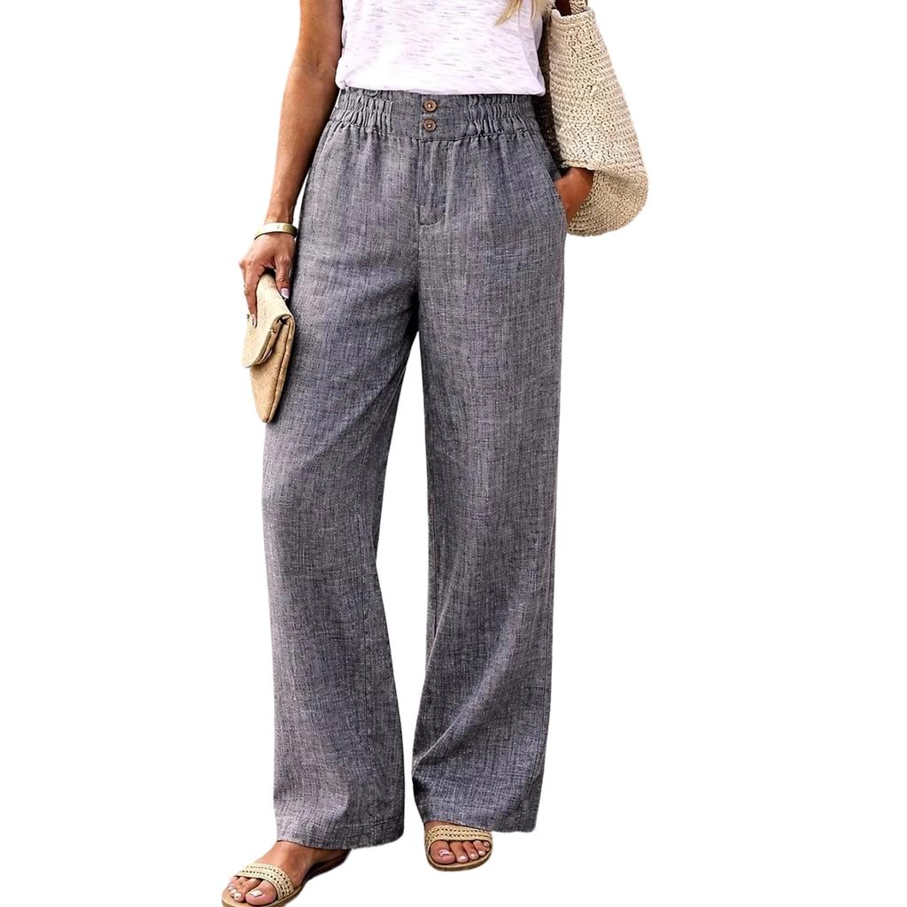 Women's Fashionable Casual Linen Basic High-waisted Trousers