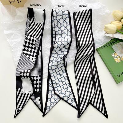 Langes Seidenschal-Taschen-Krawatten-Damen-Hals-Schmale Schals Haarband Foulard Pferdedruck Marke Damen-Halstuch Band Damen-Accessoires